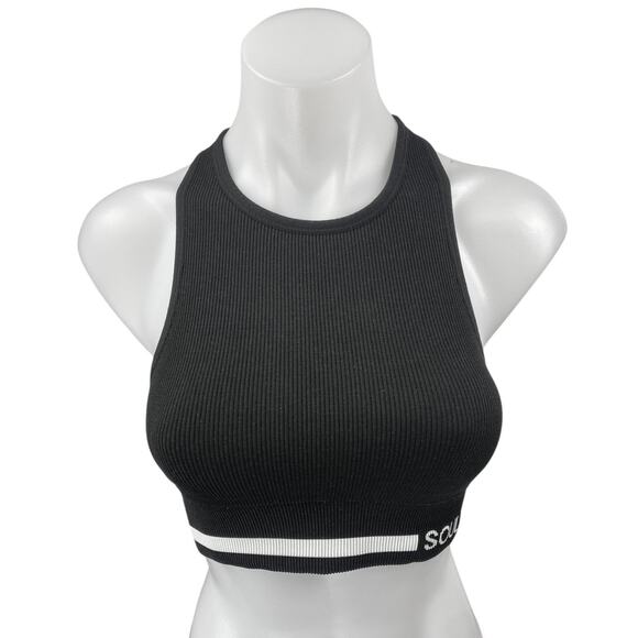 Soul Black Sleeveless Rib Knit Racerback Activewear Sports Bra Crop Tank Top S - Picture 1 of 3